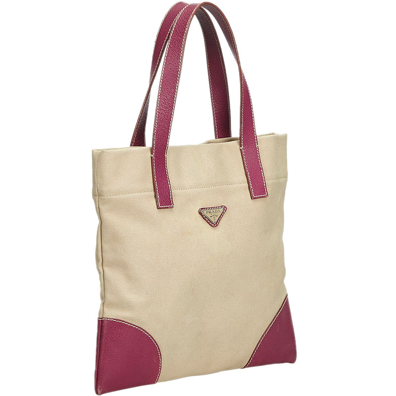 

Prada Beige and Purple Canvas Tote Bag