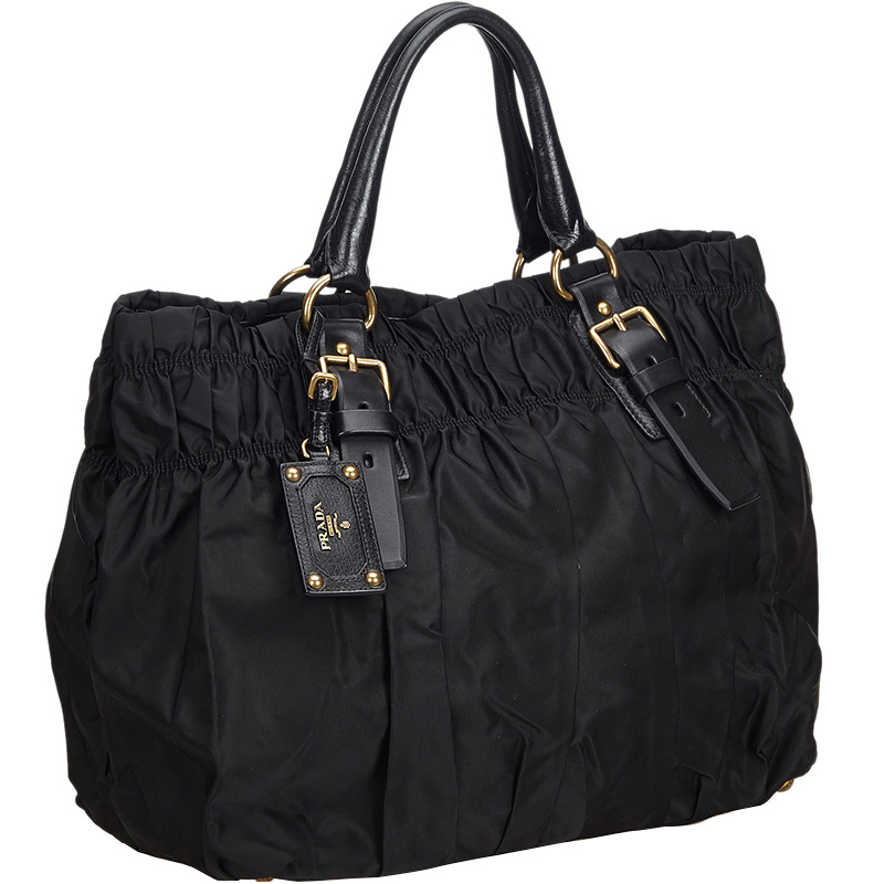 

Prada Black Gathered Nylon Tote Bag