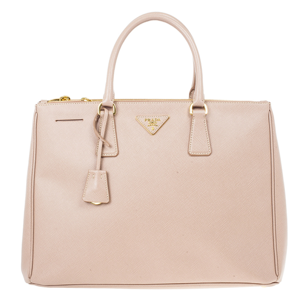 Prada Pink Cammeo Saffiano Lux Double-Zip Tote Bag