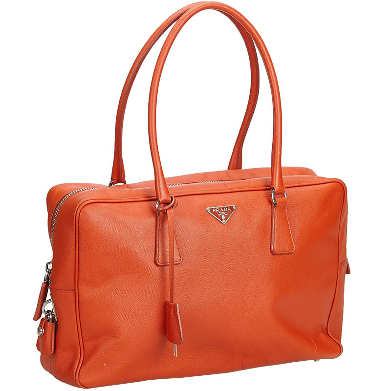 

Prada Orange Saffiano Leather Bauletto Bag