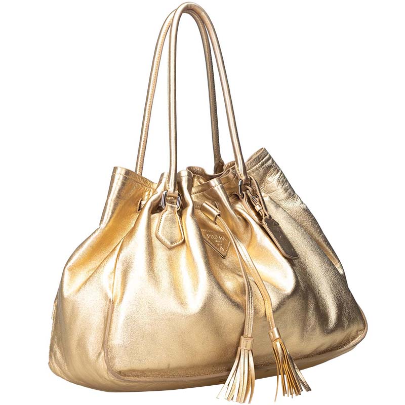

Prada Gold Metallic Leather Tassel Tote Bag