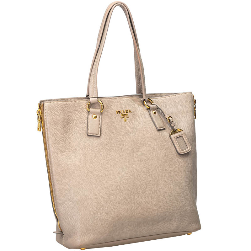 

Prada Pink Leather Vitello Daino Tote Bag, Beige