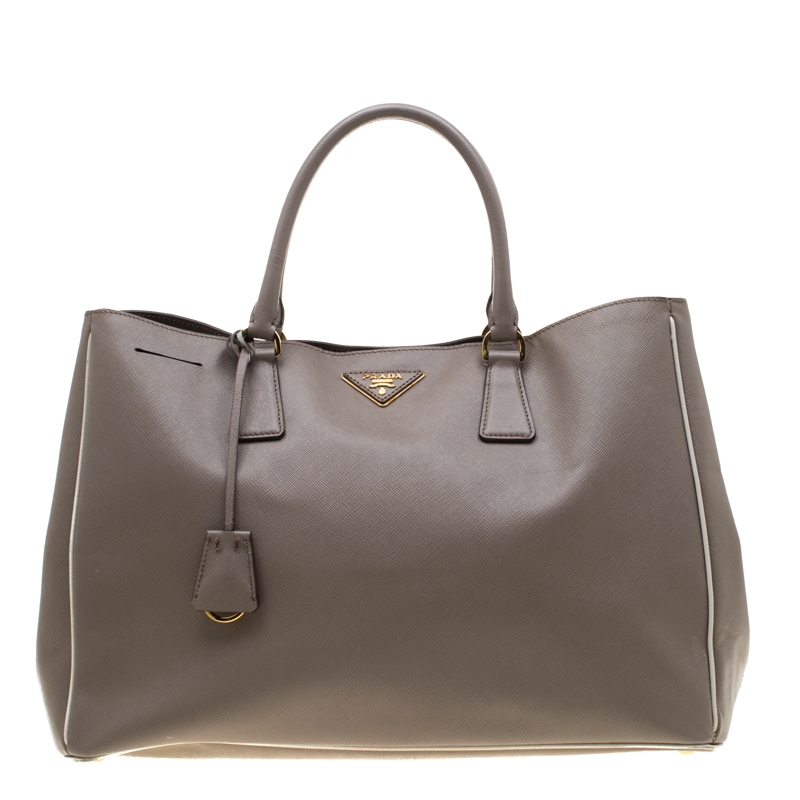 Pre Owned Prada Grey Saffiano Lux Leather Large Gardener's Tote