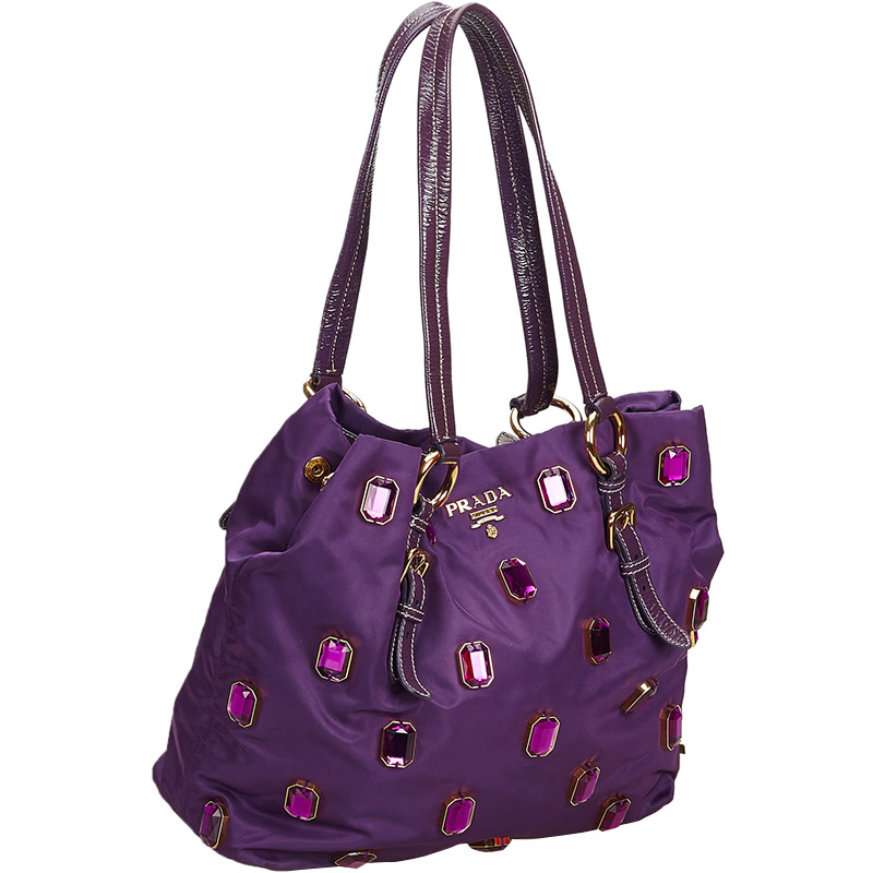 

Prada Purple Nylon Tessuto Pietre Tote Bag