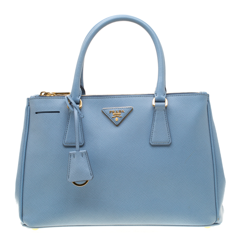 Pre Owned Prada Blue Saffiano Leather Small Double Zip Tote