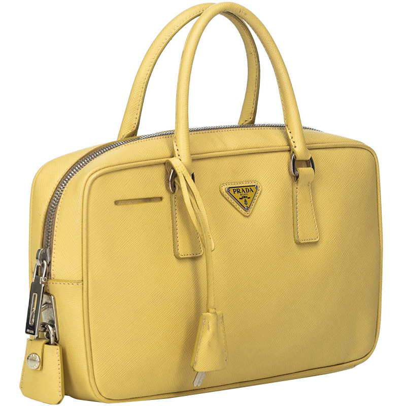 

Prada Yellow Saffiano Leather Bauletto Everyday Bag