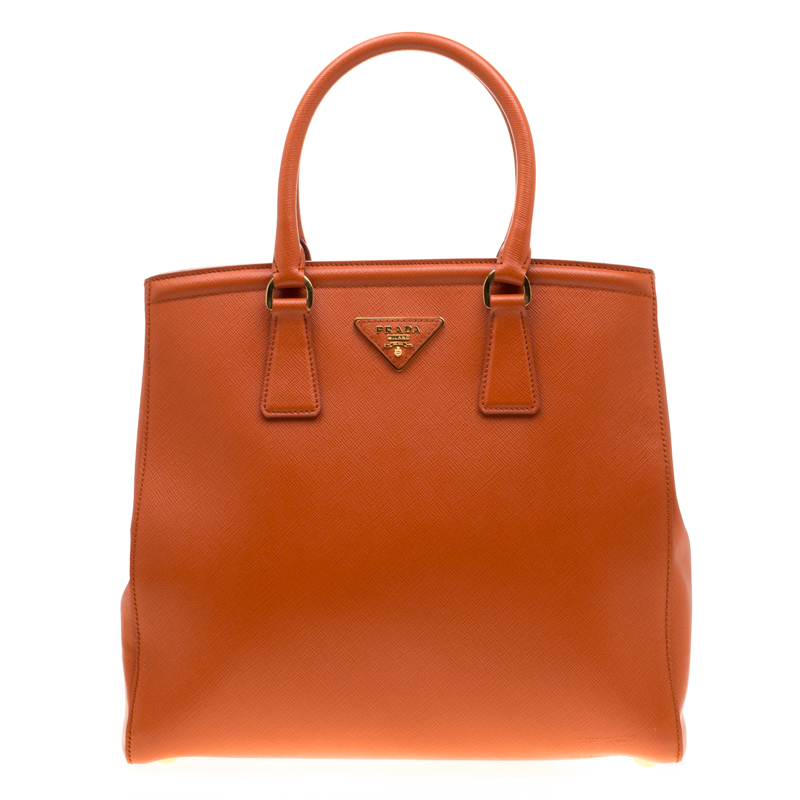 Pre Owned Prada Orange Saffiano Leather Parabole Tote
