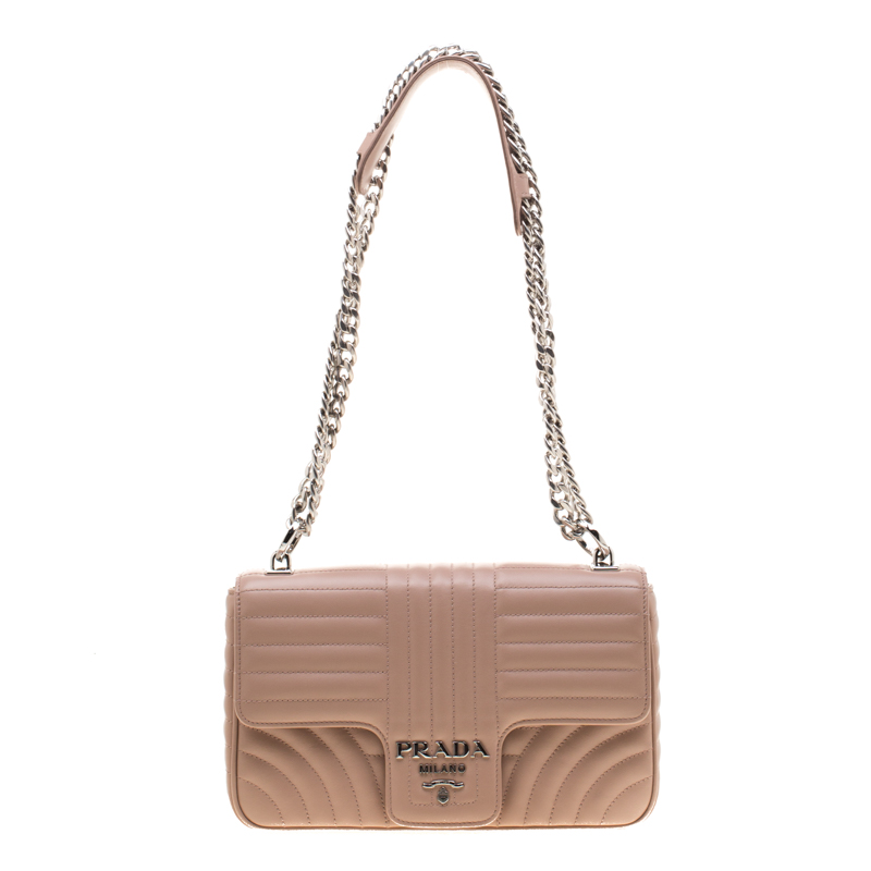 Pre Owned Prada Dark Beige Diagramme Leather Flap Crossbody Bag 