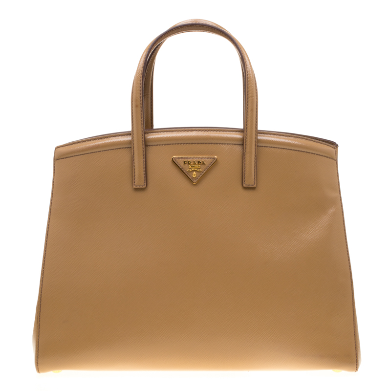 Pre Owned Prada Beige Saffiano Vernice Leather BN2535 Tote