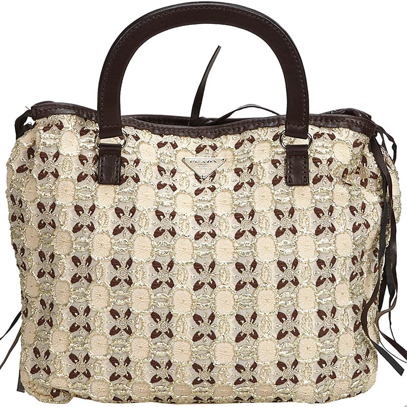 Prada White Embroidered Fabric Everyday Bag Prada White Embroidered Fabric Everyday Bag