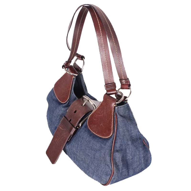 

Prada Blue Denim And Leather Satchel, Navy blue