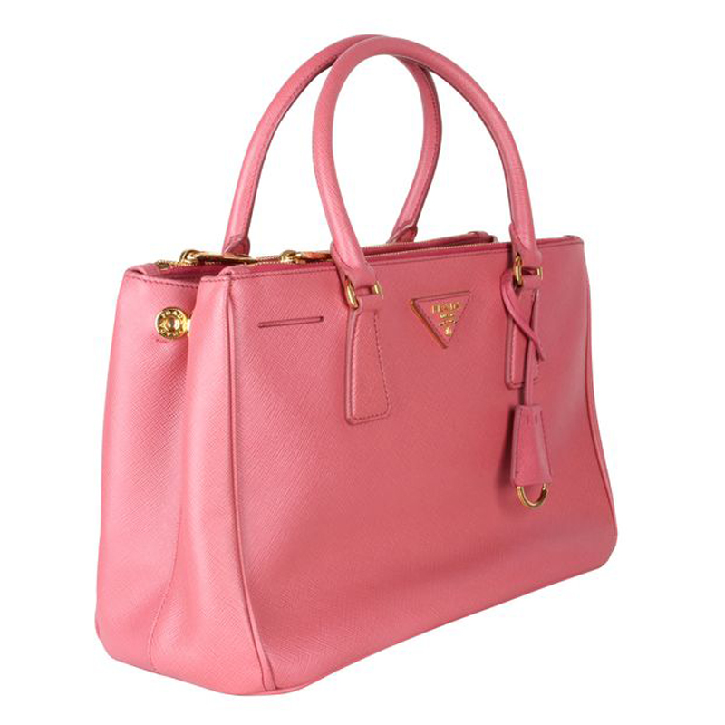 

Prada Pink Tamaris Saffiano Lux Leather Double Zip Tote Bag