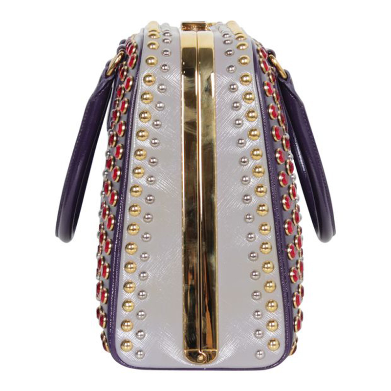 

Prada Multicolor Saffiano Leather Vernice Embellished Pyramid Top Handle Bag