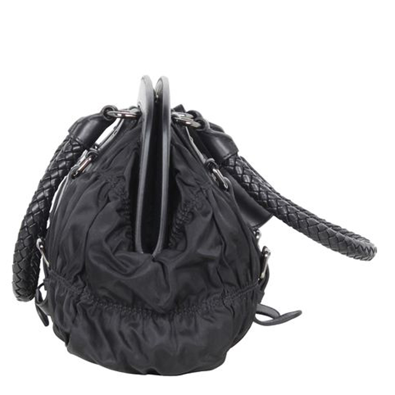 

Prada Black Gathered Nylon Satchel Bag