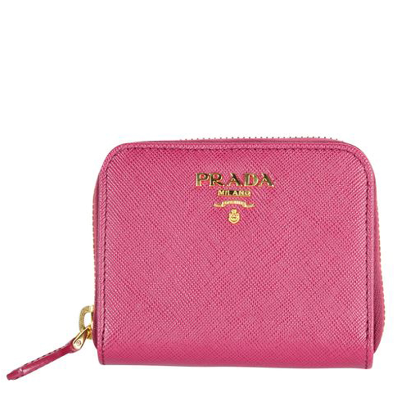 Pre-owned Prada Pink Saffiano Leather Coin Wallet