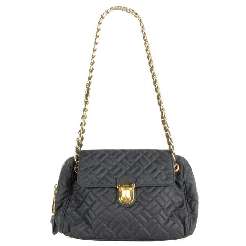 Pre-owned Prada Black Quilted Fabric Chain Shoulder Bag