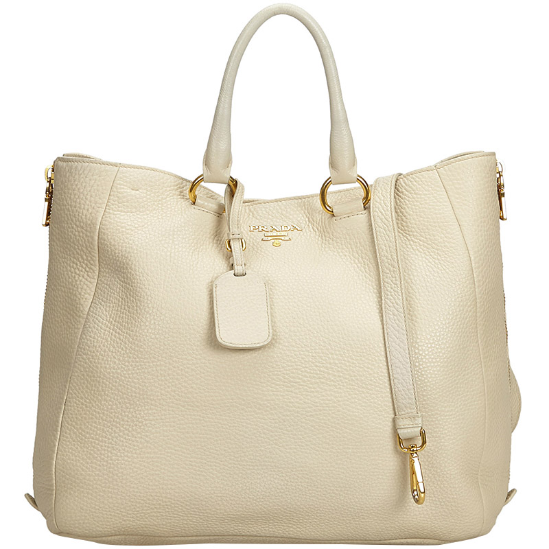 Pre Owned Prada Brown Vitello Daino Leather Tote Bag