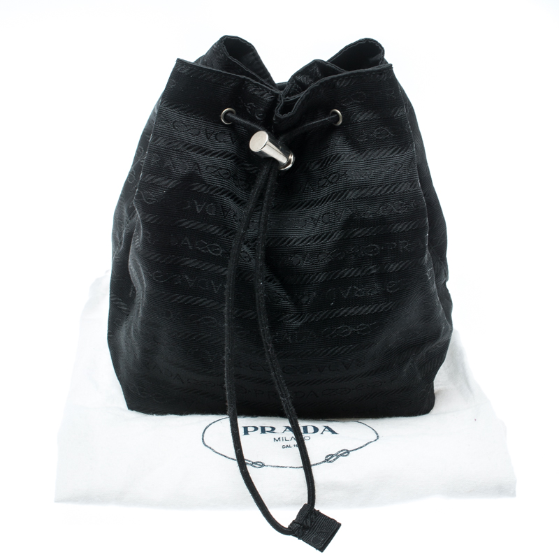 Prada black best sale nylon bucket pouch