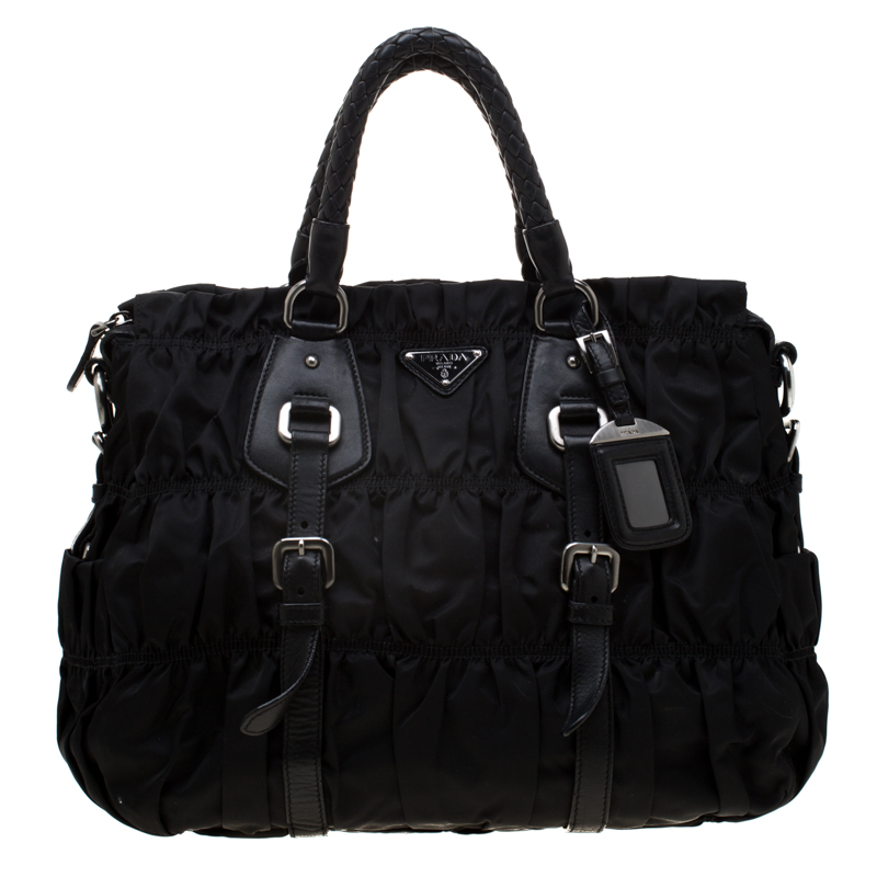 Pre Owned Prada Black Gaufre Nylon Tote