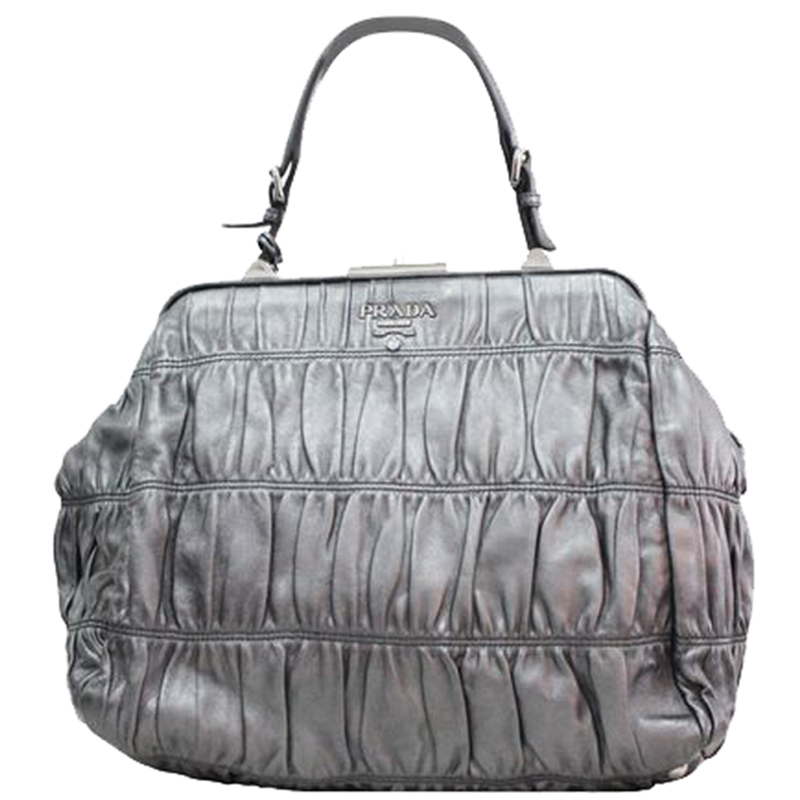 Pre-owned Prada Metallic Silver Leather Ruffle Bag
