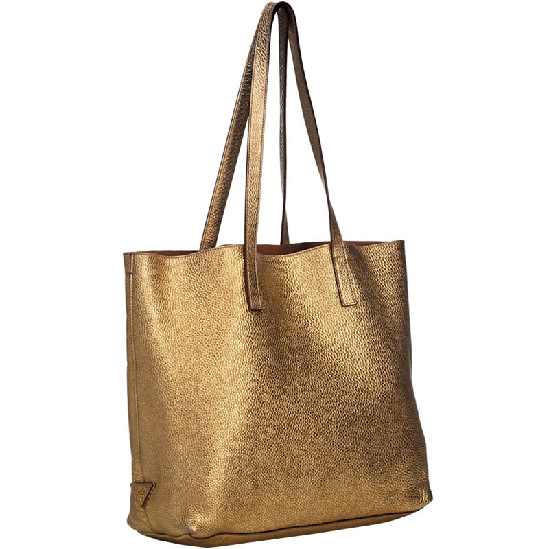 

Prada Gold Metallic Vitello Daino Leather Tote Bag