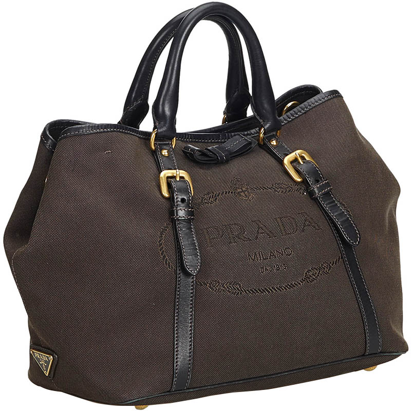 

Prada Brown Canapa Fabric Tote Bag
