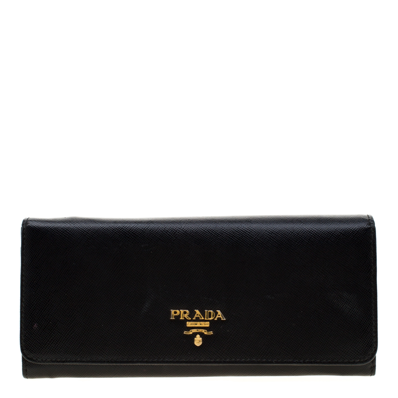 Pre Owned Prada Black Saffiano Leather Continental Wallet
