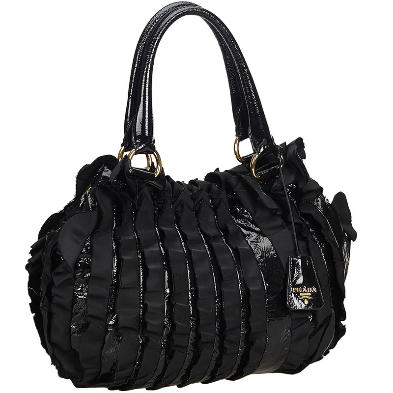 

Prada Black Ruffled Patent Leather Satchel Bag