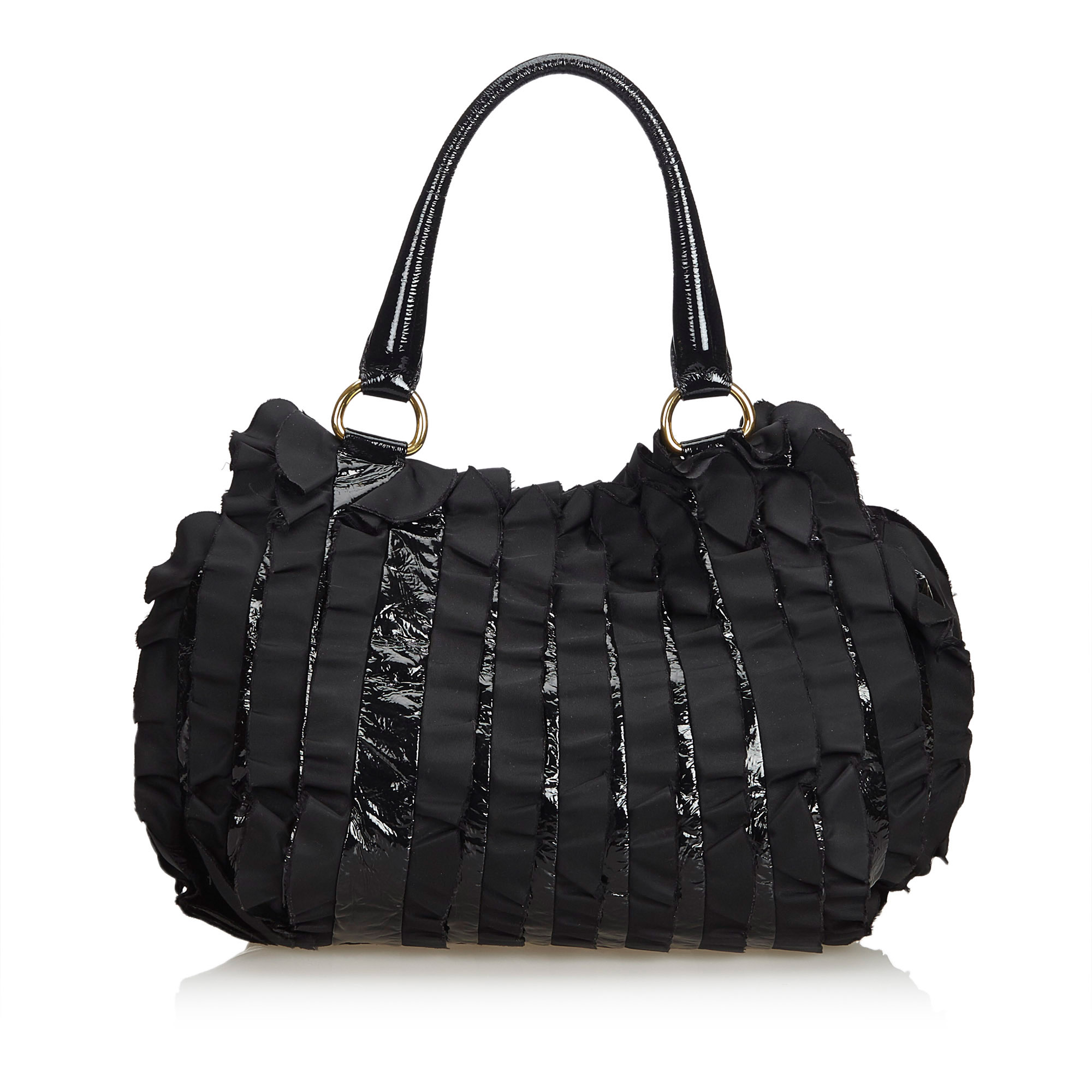 Prada Black Ruffled Patent Leather Satchel Bag
