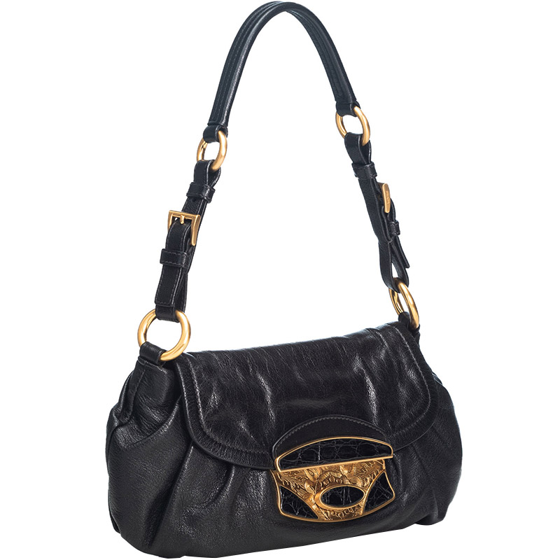 

Prada Black Leather Buckle Flap Shoulder Bag