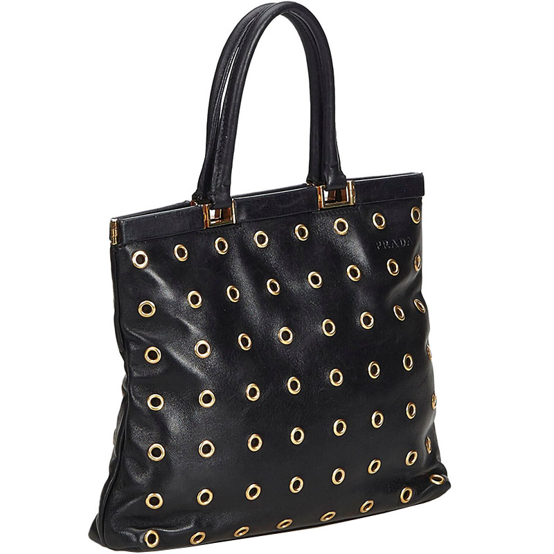 

Prada Black Lambskin Grommet Tote