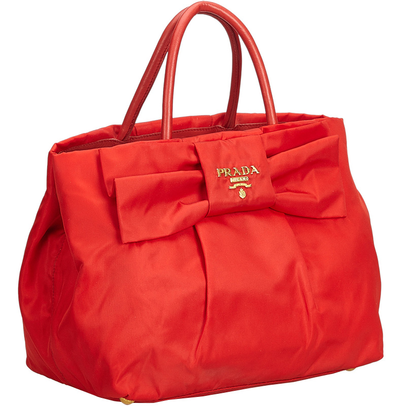 

Prada Red Nylon Bow Top Handle Bag