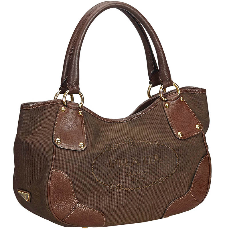 

Prada Brown Canvas and Leather Canapa Tote