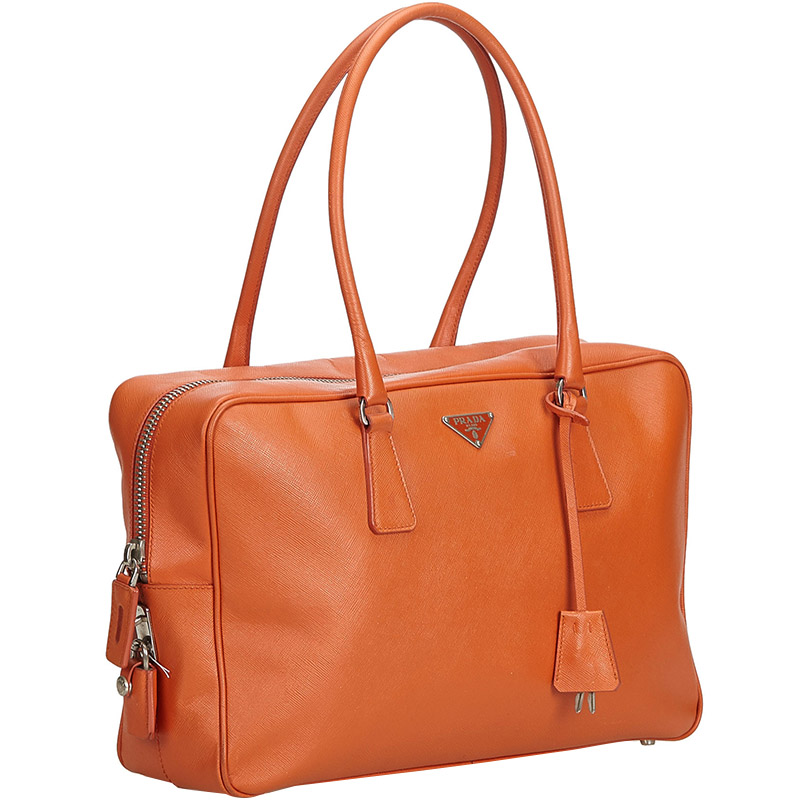 

Prada Orange Saffiano Leather Bauletto Everyday Bag
