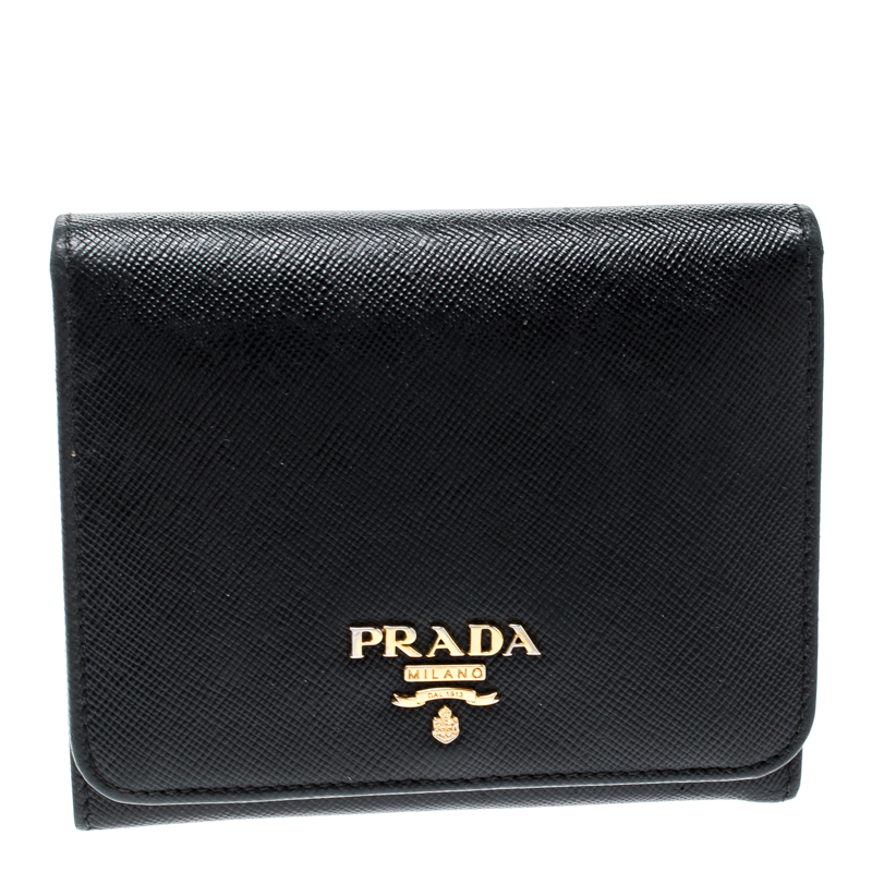 Prada Black Saffiano Leather Tri Fold Wallet Prada | The Luxury Closet