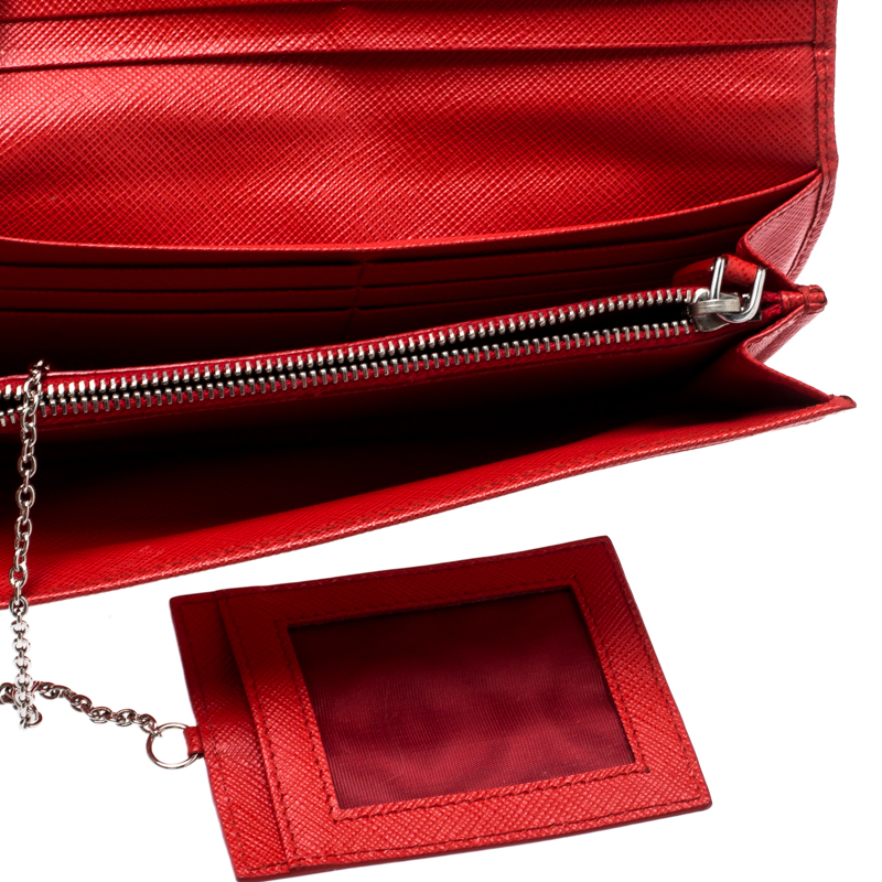 

Prada Red Saffiano Triang Leather Continental Wallet