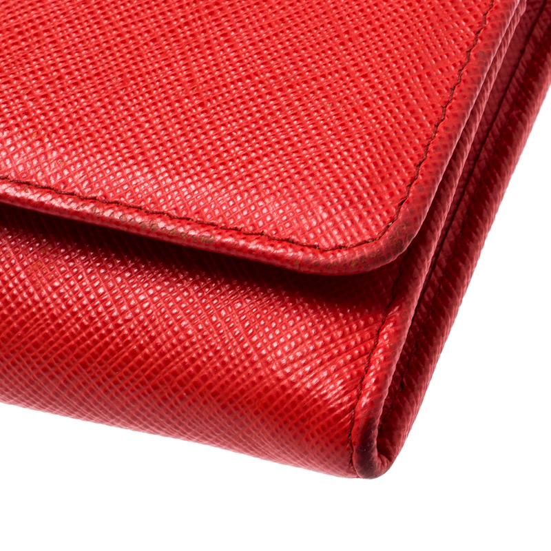 Prada Red Saffiano Leather Continental Wallet on Chain Woc For Sale at  1stDibs
