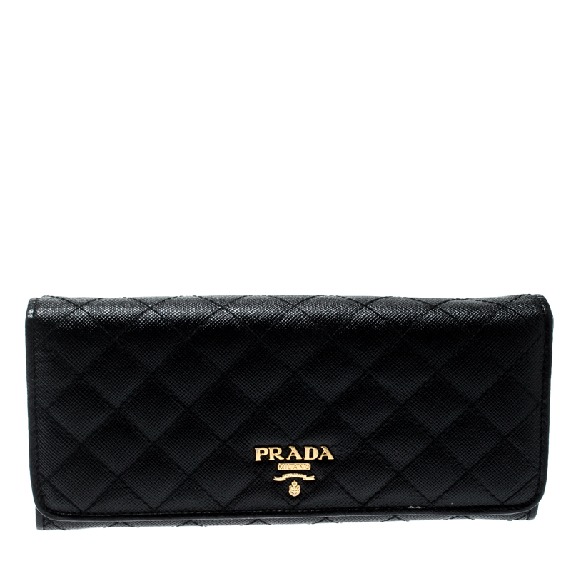 Pre Owned Prada Black Quilted Saffiano Leather Continental Wallet