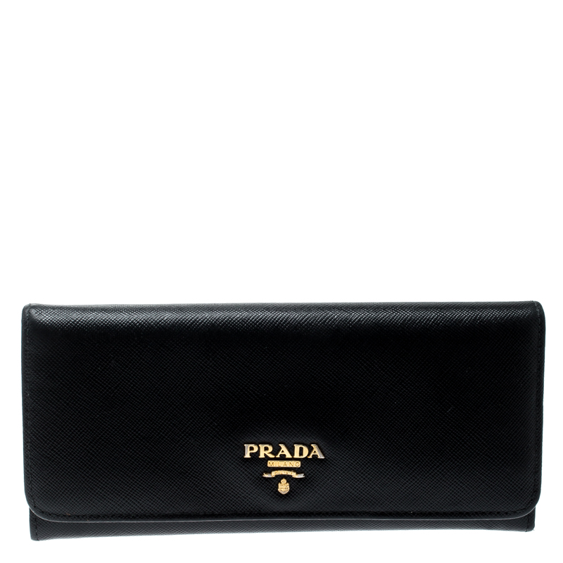 Pre Owned Prada Black Saffiano Leather Continental Wallet