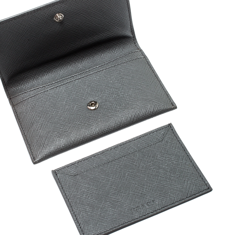 

Prada Grey Saffiano Leather Card Holder