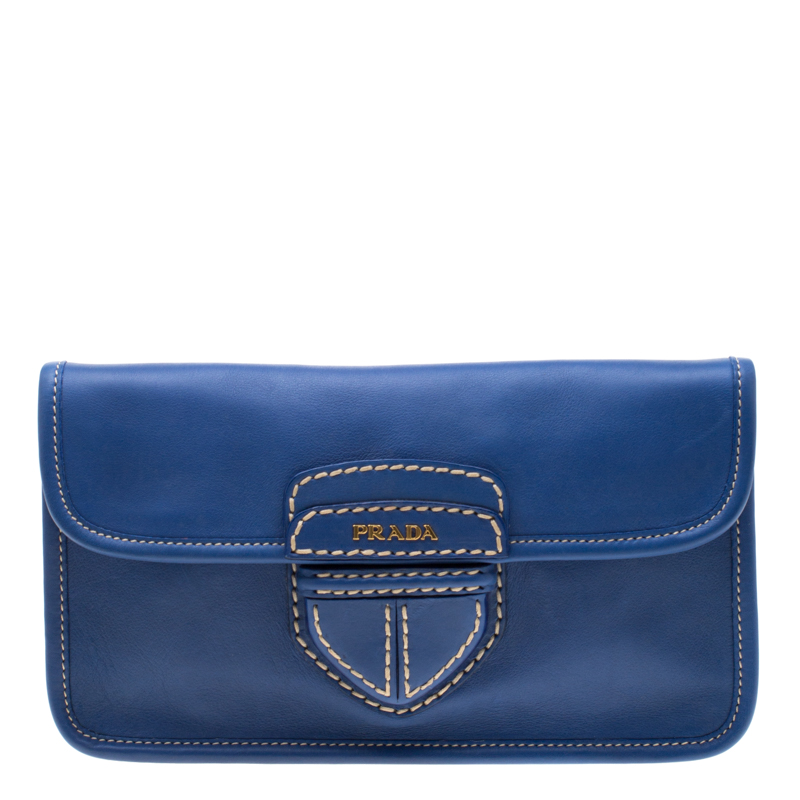 Pre Owned Prada Royal Blue Leather City Clutch