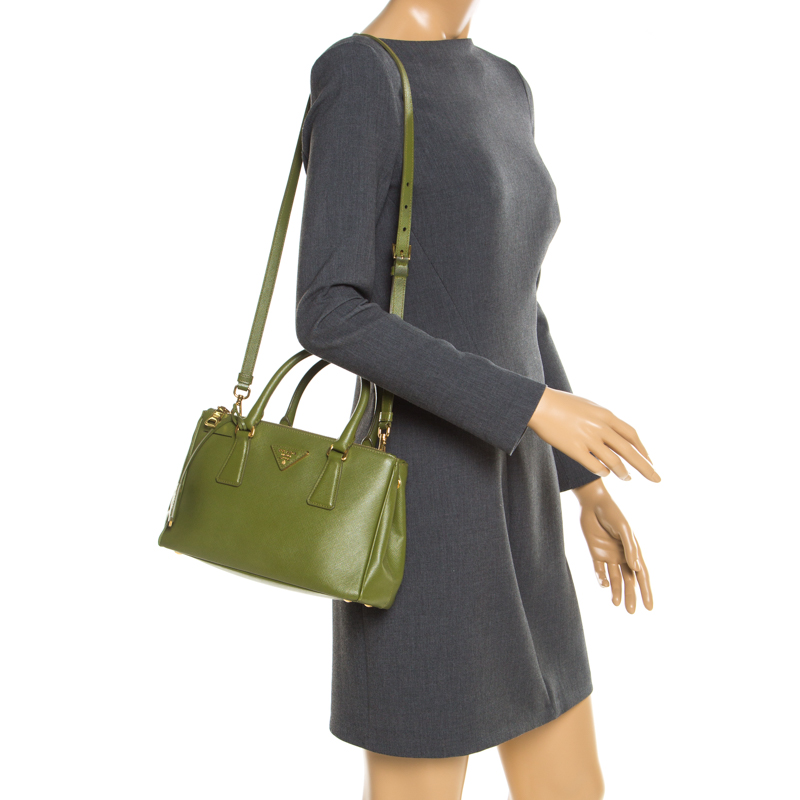 

Prada Light Green Saffiano Leather Mini Double Zip Tote