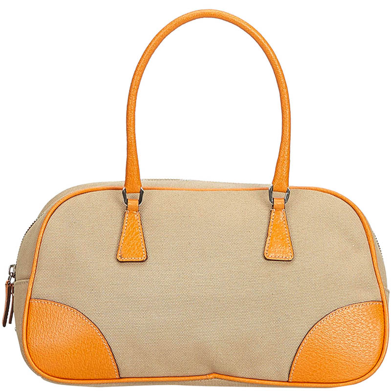 prada fabric handbag with leather trim