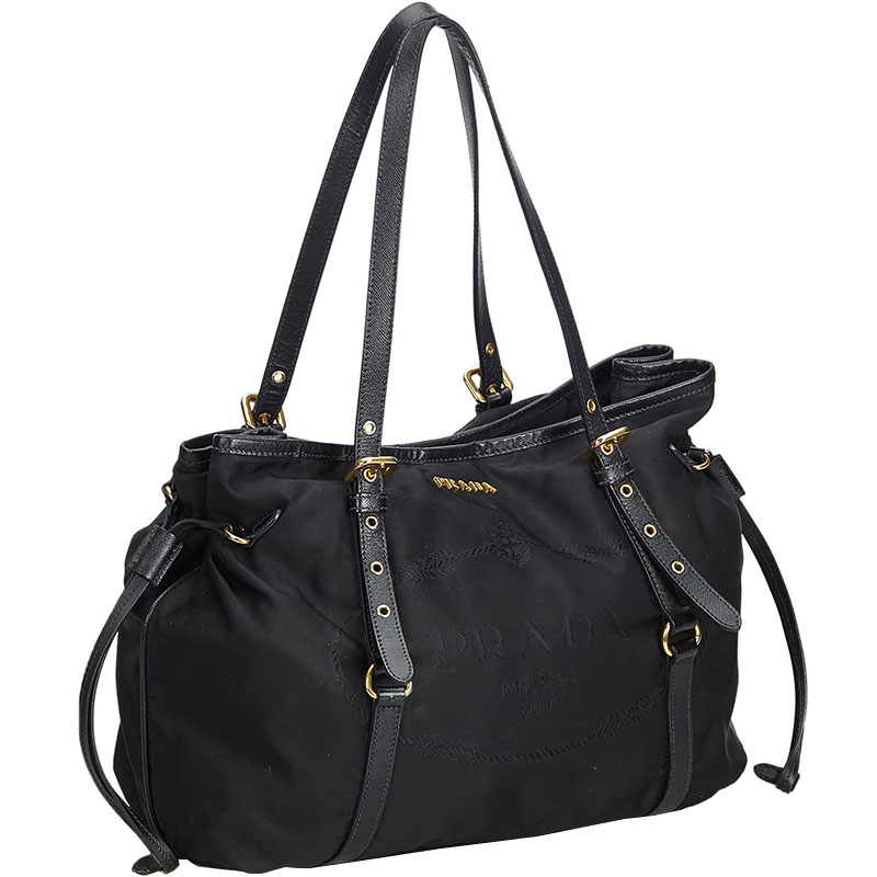 

Prada Black Logo Nylon Tote Bag