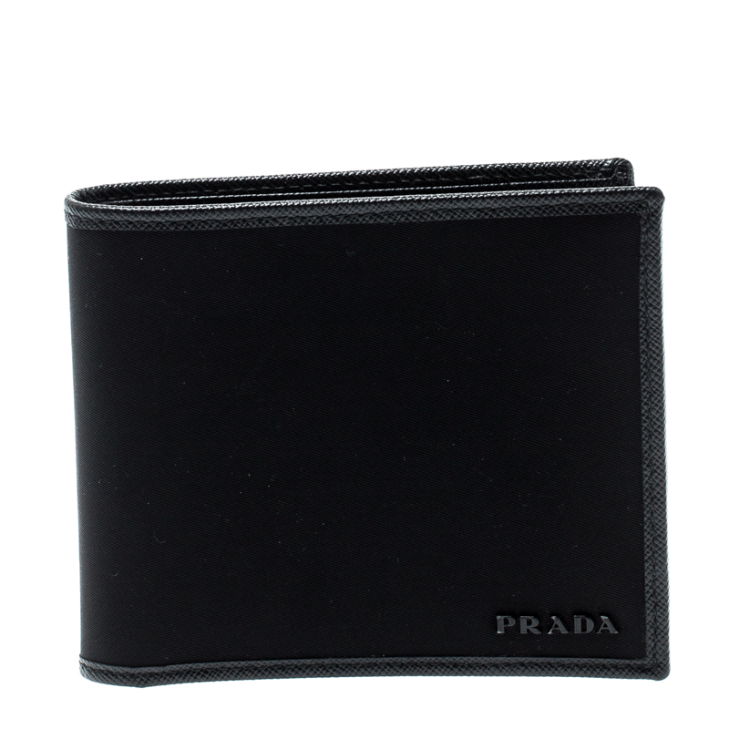 Pre Owned Prada Black Nylon and Leather Bifold Wallet