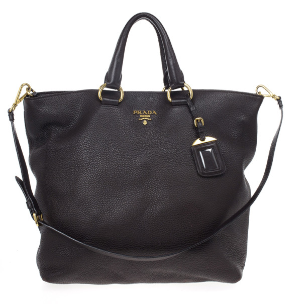 Pre Owned Prada Grey Pebbled Leather Vitello Daino Tote