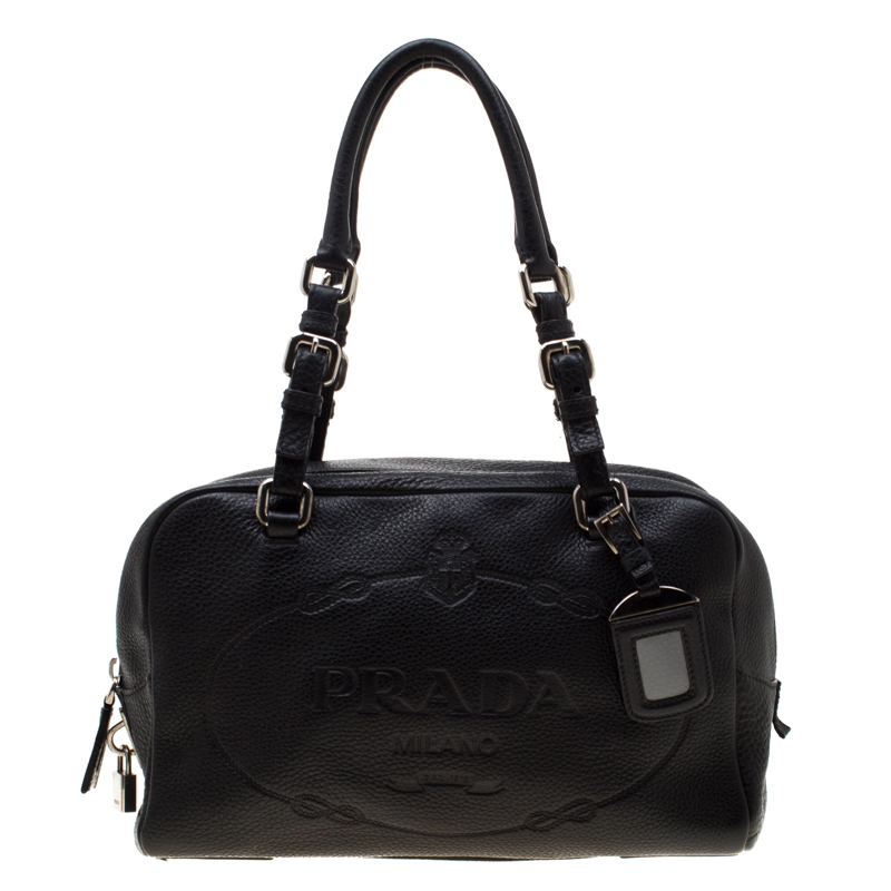 Pre Owned Prada Black Leather Bauletto Bag