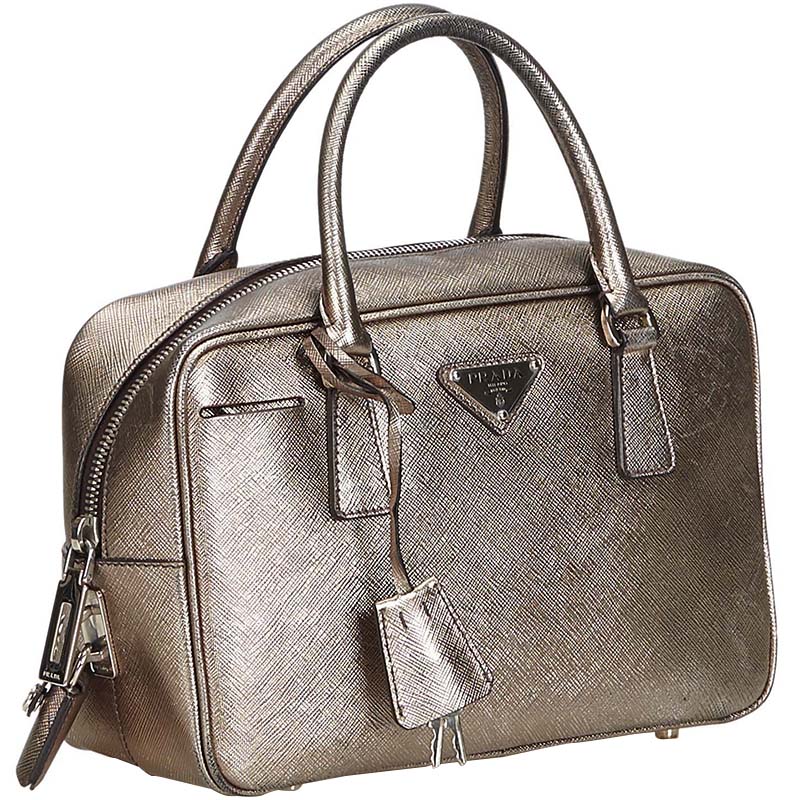 

Prada Gold Saffiano Lux Leather Bauletto Everyday Bag