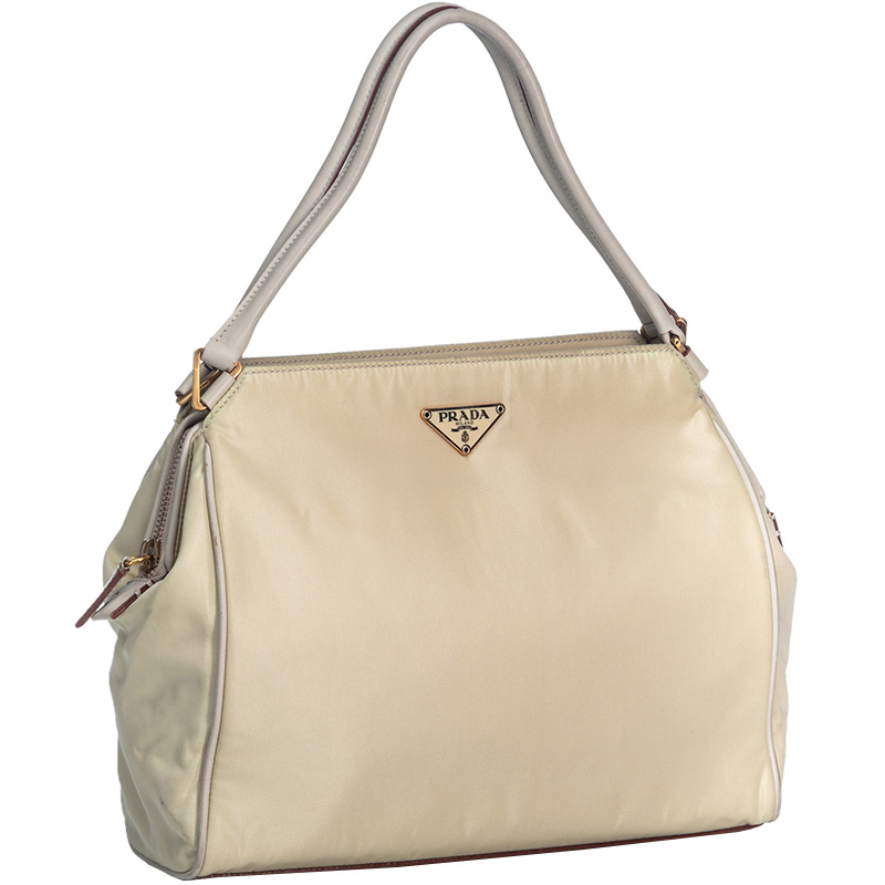 

Prada Ivory Nylon and Leather Top Handle Bag, Cream