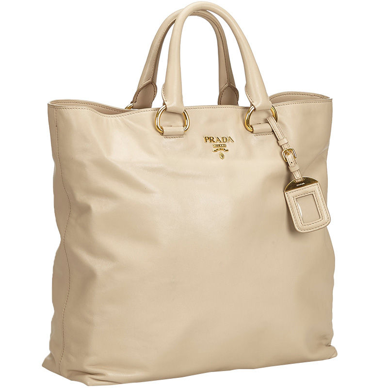 

Prada White Vitello Daino Leather Tote Bag